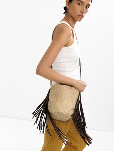 Bucket Bag Of Raffia With Leather Fringes 235242 — image 3