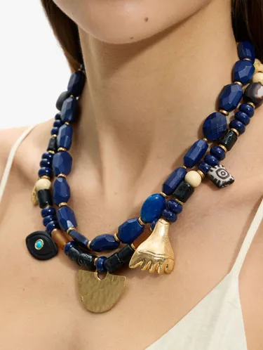 Short Double Necklace With Stones And Pendants 246376 — image 3