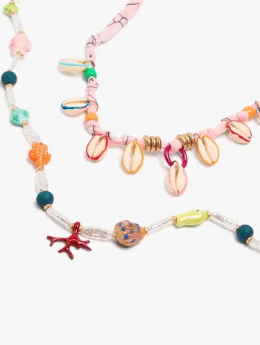 Multi-Collar Of Fabric With Ceramic Charms And Shells 247051 — image 2