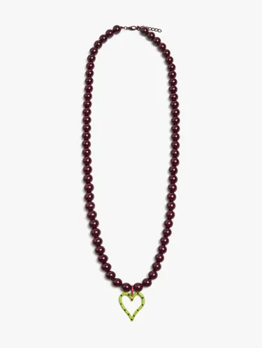 Resin Bead Necklace With Heart Pendant 250600 — image 1