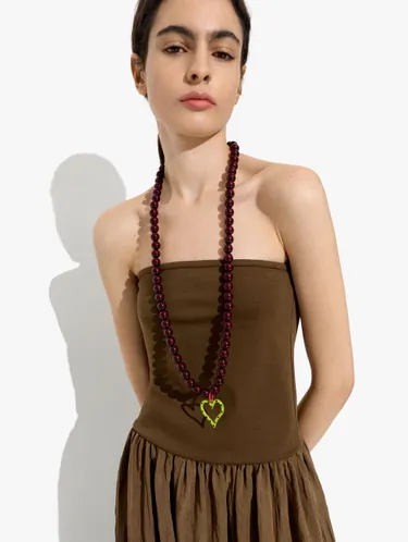 Resin Bead Necklace With Heart Pendant 250600 — image 3