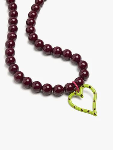 Resin Bead Necklace With Heart Pendant 250600 — image 2