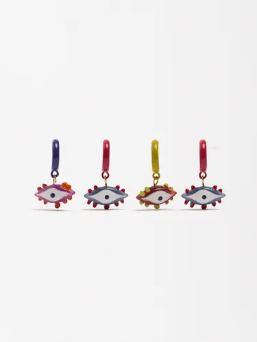 Set Of Multicolor Resin Eye Hoop Earrings 250645 — image 1