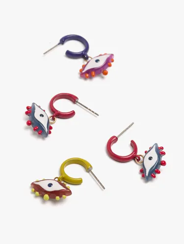 Set Of Multicolor Resin Eye Hoop Earrings 250645 — image 2
