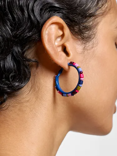 Enamelled Hoop Earrings With Multicolor Beads 250675 — image 3