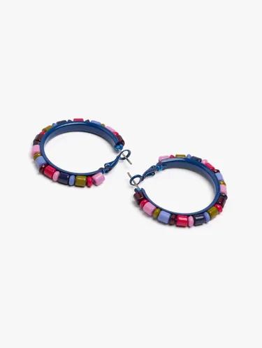 Enamelled Hoop Earrings With Multicolor Beads 250675 — image 2
