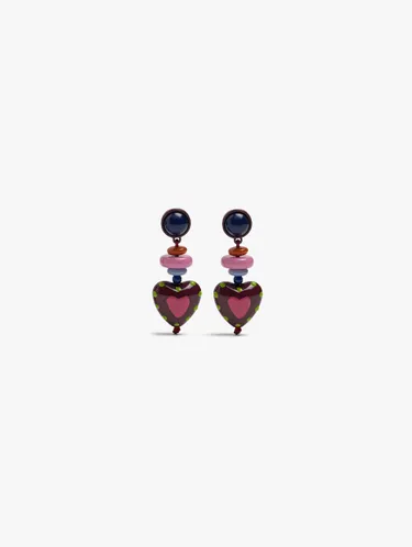 Multicolor Bead Heart Earrings 250676 — image 1