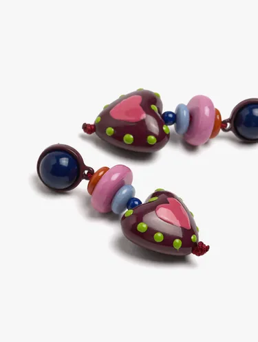Multicolor Bead Heart Earrings 250676 — image 2