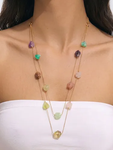Long Double Necklace With Stones 250823 — image 3