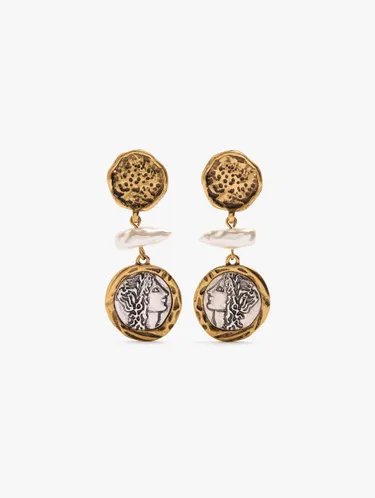 Bicolor Medal Earrings With Pearls 251088 — image 1