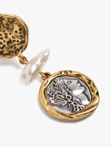 Bicolor Medal Earrings With Pearls 251088 — image 2
