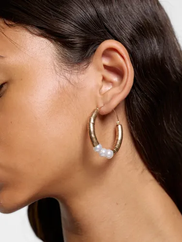 Tubular Hoop Earrings With Pearls 251147 — image 3