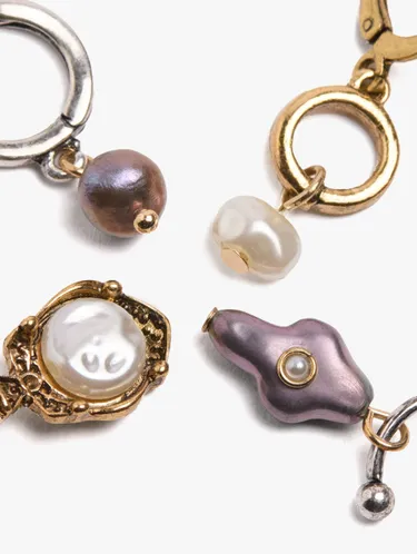 Set Of Bicolor Hoop Earrings With Pearl Pendants 251168 — image 2