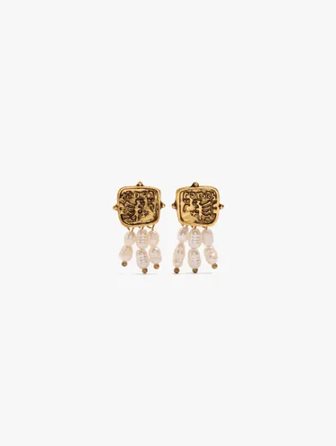 Plate Earrings With Raised Details And Freshwater Pearls 251183 — image 1