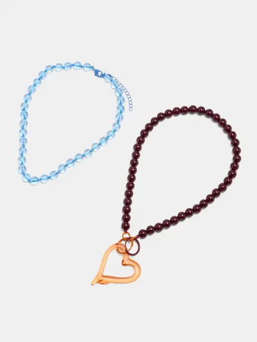 Set Of Beaded Necklaces With Heart Pendant 251683 — image 2