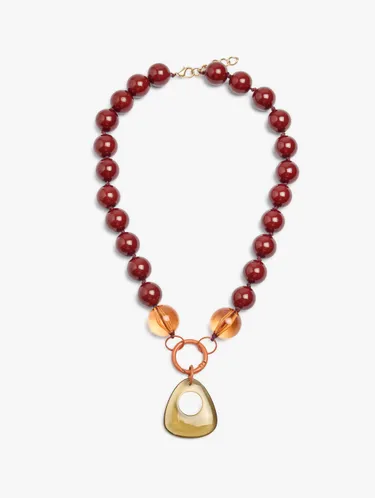 Resin Bead Necklace With Oval Pendant 251718 — image 1