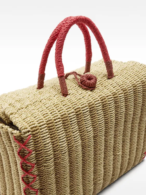 Straw-Effect Rectangular Tote Bag 234182 — image 4