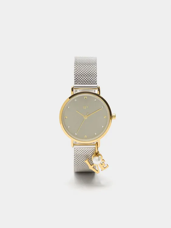 Bicolor Watch With Metallic Mesh And Charm 241838 — image 3