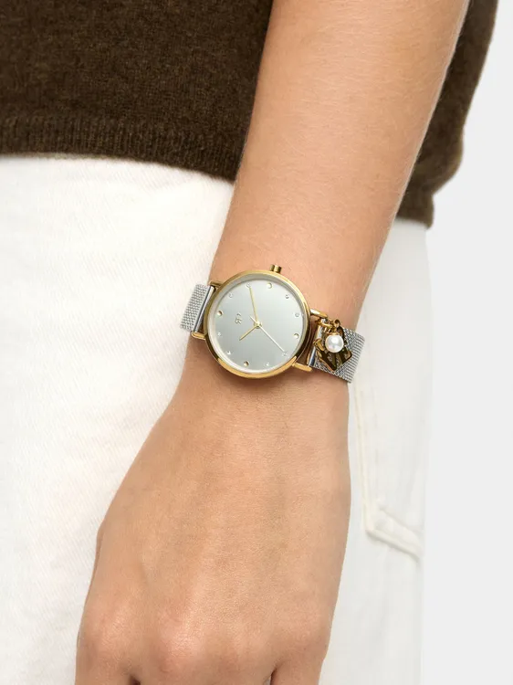 Bicolor Watch With Metallic Mesh And Charm 241838 — image 1