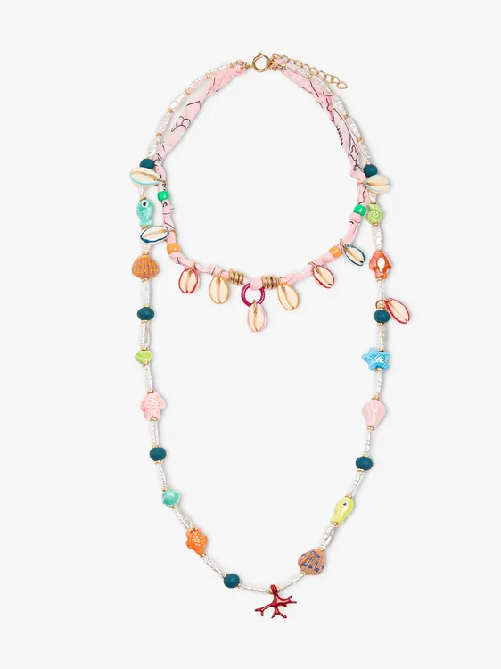 Multi-Collar Of Fabric With Ceramic Charms And Shells 247051 — image 1