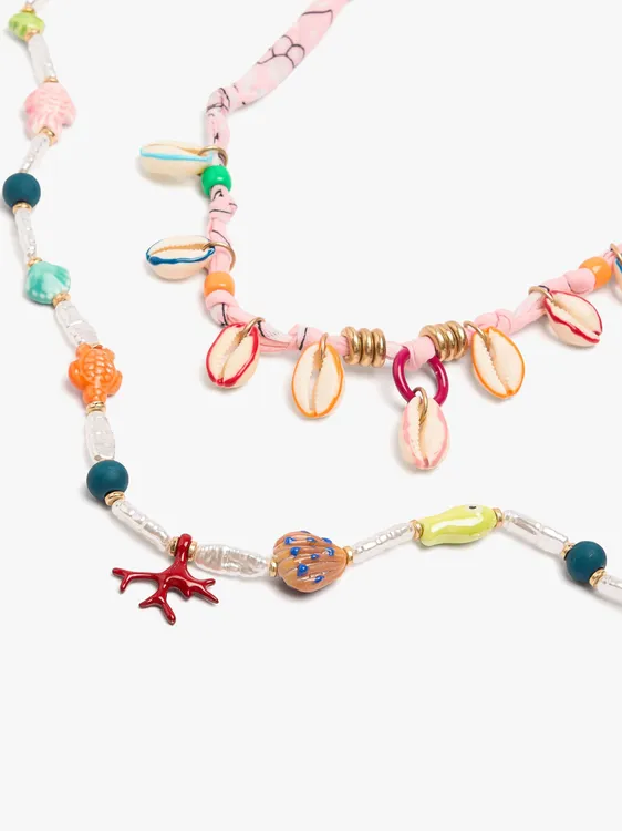 Multi-Collar Of Fabric With Ceramic Charms And Shells 247051 — image 2