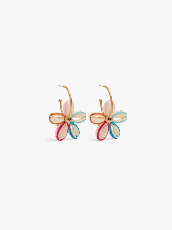 Open Hoop Earrings With Shell Flower 247086 — image 1