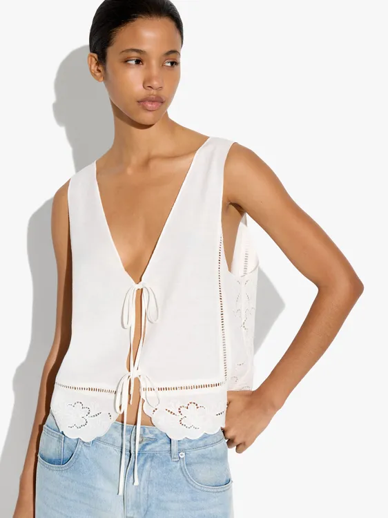 Vest With Perforated Embroidered Linen Blend 247616 — image 3