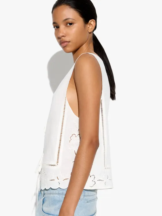 Vest With Perforated Embroidered Linen Blend 247616 — image 2