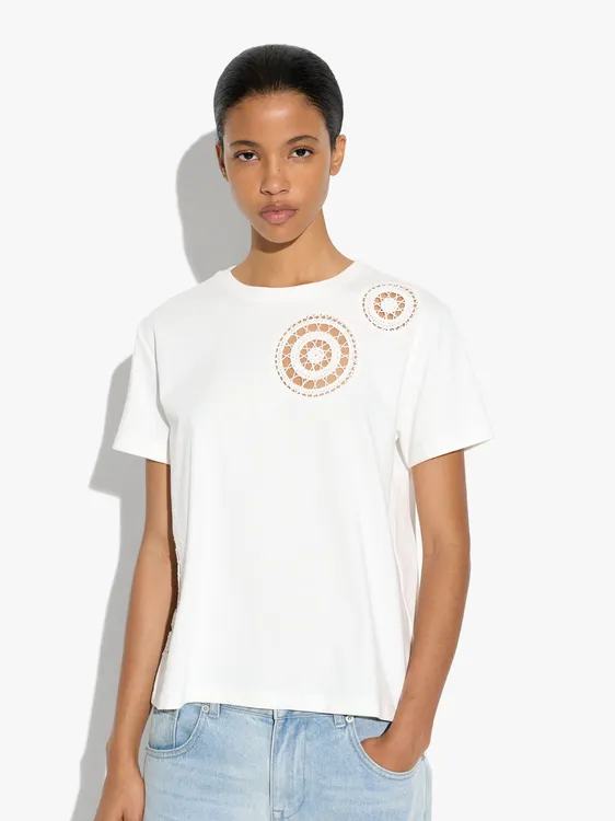100% Cotton T-Shirt With Crochet Details 247922 — image 2
