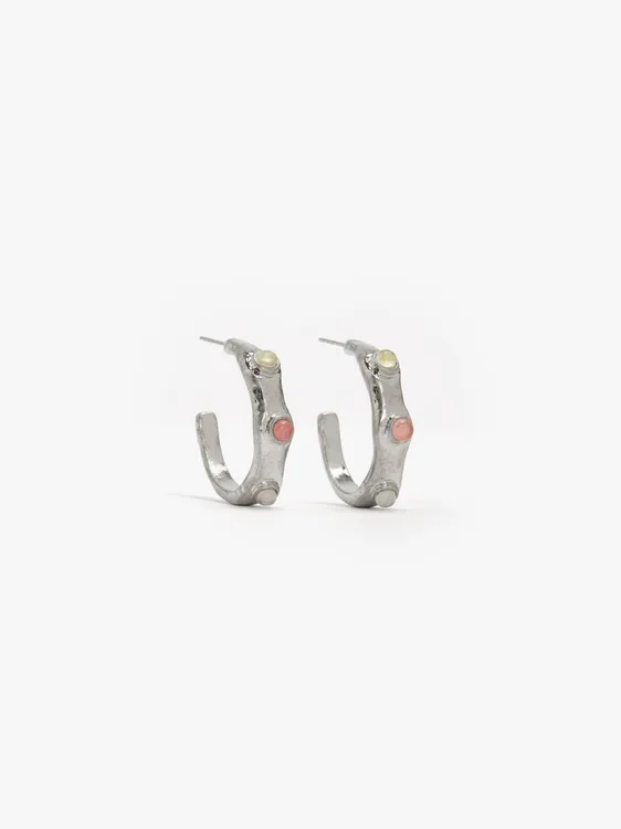 Open Hoop Earrings With Stone And Resin Details 249085 — image 1