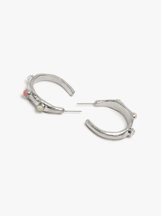 Open Hoop Earrings With Stone And Resin Details 249085 — image 2
