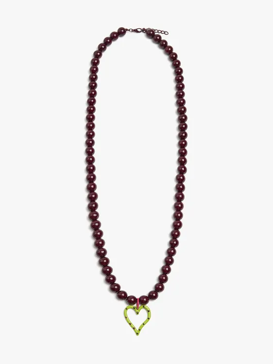 Resin Bead Necklace With Heart Pendant 250600 — image 1