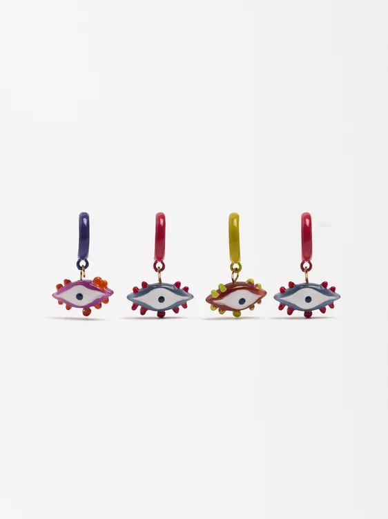 Set Of Multicolor Resin Eye Hoop Earrings 250645 — image 1