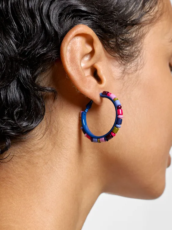 Enamelled Hoop Earrings With Multicolor Beads 250675 — image 3