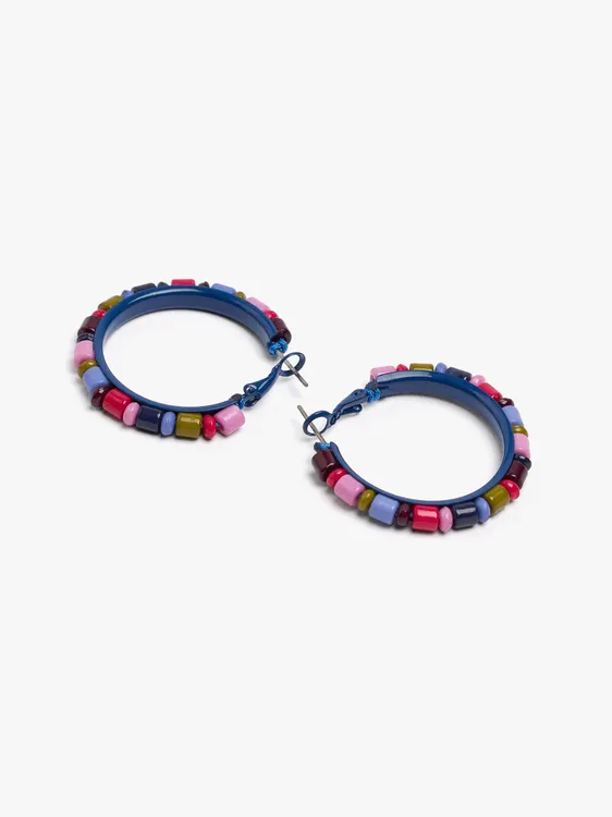 Enamelled Hoop Earrings With Multicolor Beads 250675 — image 2