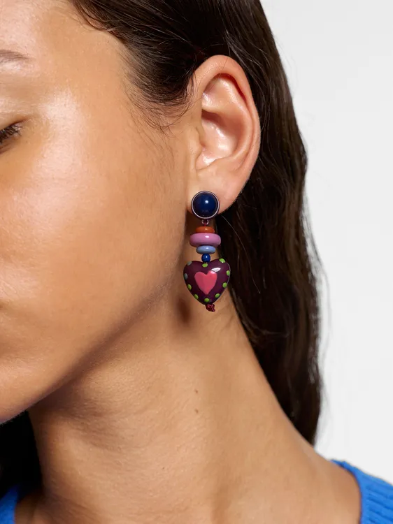 Multicolor Bead Heart Earrings 250676 — image 3
