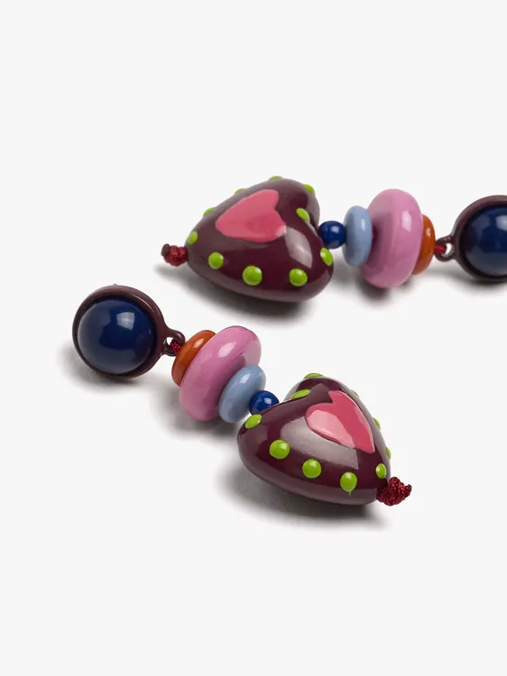 Multicolor Bead Heart Earrings 250676 — image 2