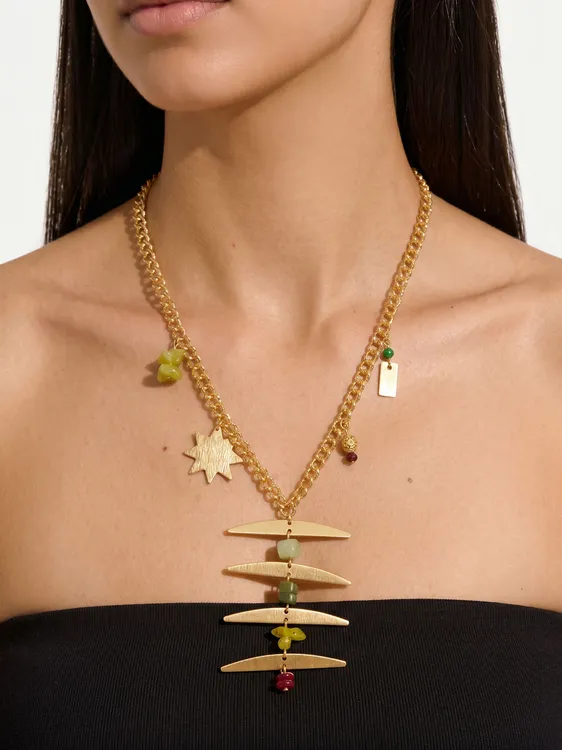 Necklace With Interlaced Hoops With Geometric Pendant 250771 — image 3