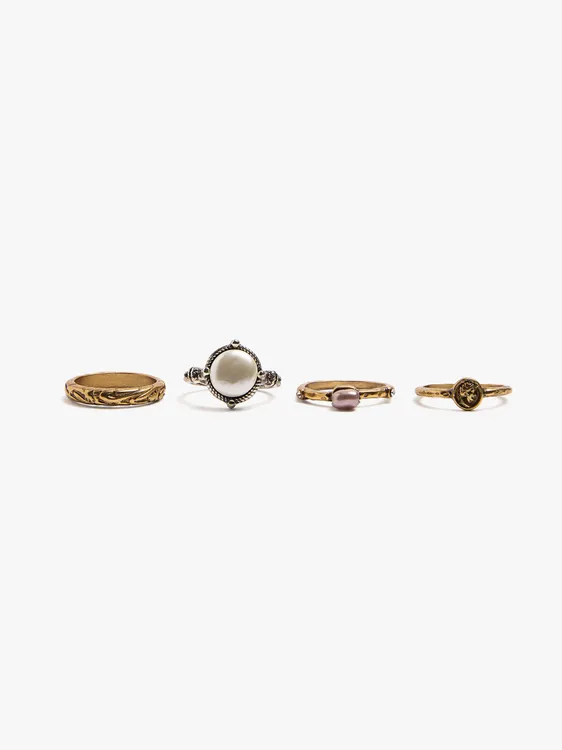 Set Of Bicolor Rings With Pearl 251041 — image 1