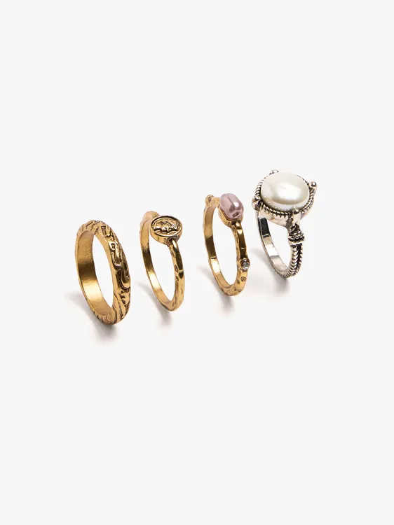 Set Of Bicolor Rings With Pearl 251041 — image 3