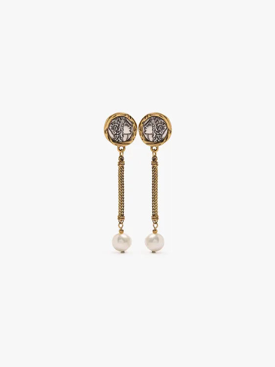 Bicolor Medal Earrings With Bar And Freshwater Pearls 251087 — image 1