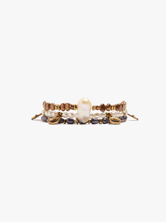 Set Of Elastic Bracelets With Pearls 251108 — image 1