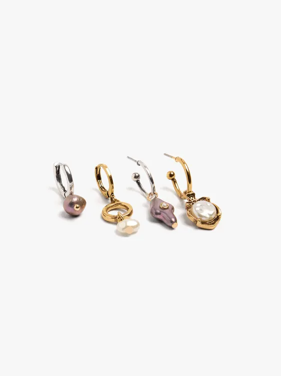 Set Of Bicolor Hoop Earrings With Pearl Pendants 251168 — image 1