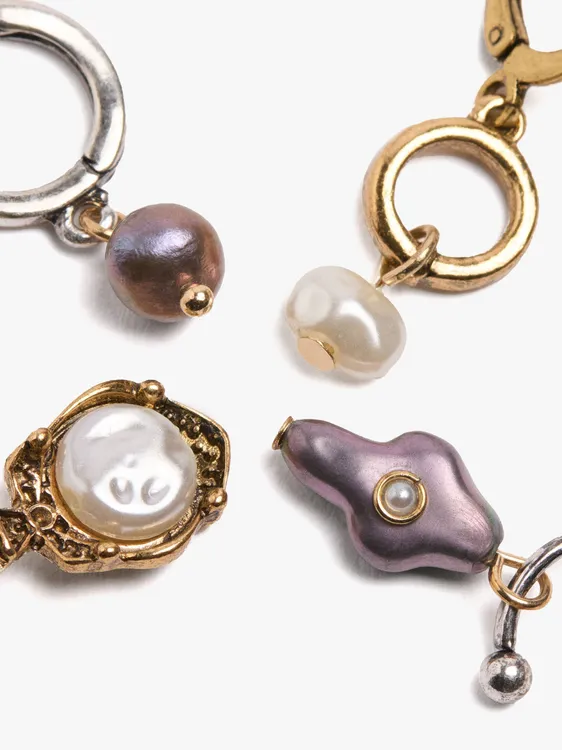 Set Of Bicolor Hoop Earrings With Pearl Pendants 251168 — image 2