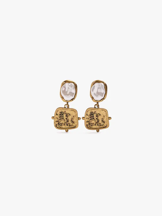 Pearl Earrings With Embossed Plate 251180 — image 1