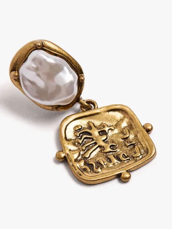 Pearl Earrings With Embossed Plate 251180 — image 2