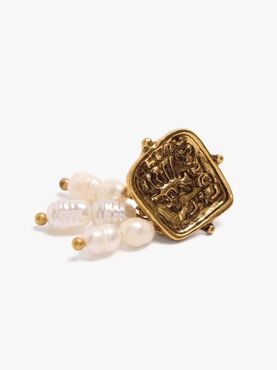 Plate Earrings With Raised Details And Freshwater Pearls 251183 — image 2
