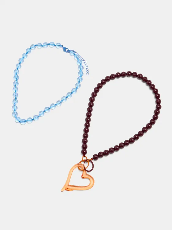 Set Of Beaded Necklaces With Heart Pendant 251683 — image 2