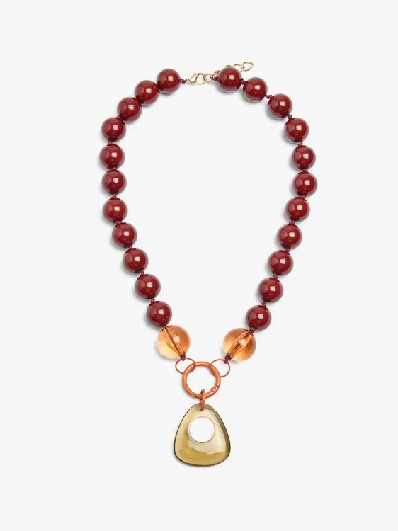 Resin Bead Necklace With Oval Pendant 251718 — image 1